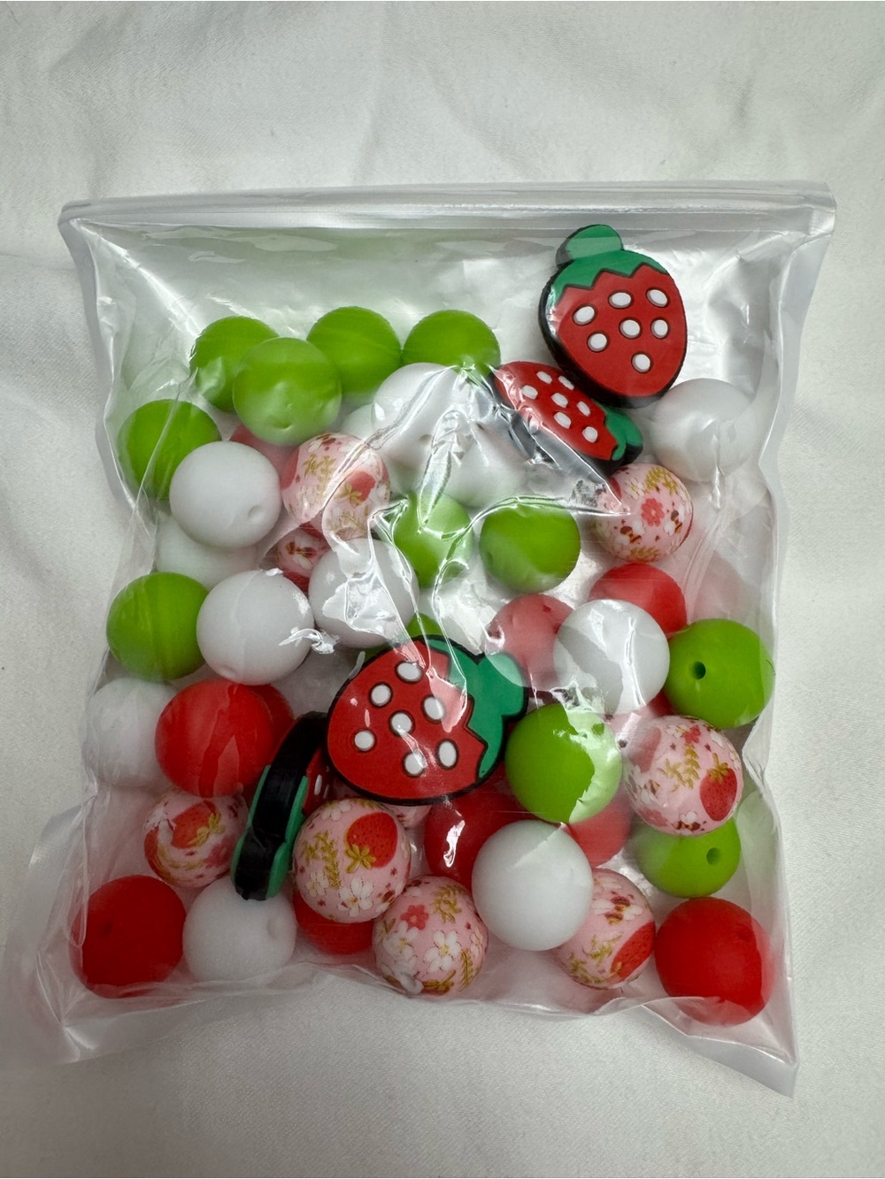 Strawberry Bead Mix - Red White Green Craft Beads